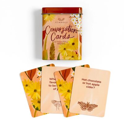 1Canoe2 Conversations Card Game, 50 Conversation Starter Cards in Decorative Tin (Cozy Edition)