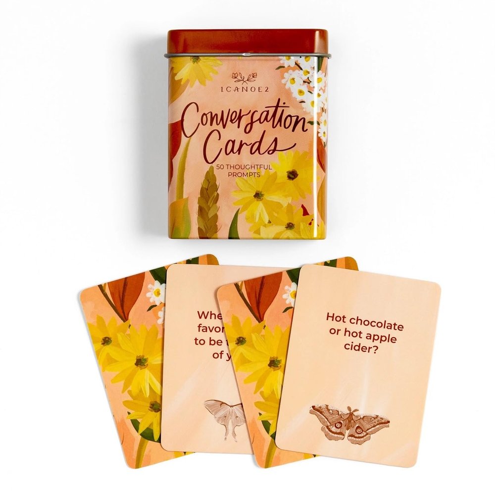 1Canoe2 Conversations Card Game, 50 Conversation Starter Cards in Decorative Tin (Cozy Edition)