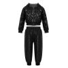 2Pcs Girls Dance Outfits Cropped Sequin Jacket Pants Set, Kids Hip Hop Dance Clothes for 80s 90s Party(Black, 7-8 Years) view 2