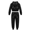 2Pcs Girls Dance Outfits Cropped Sequin Jacket Pants Set, Kids Hip Hop Dance Clothes for 80s 90s Party(Black, 7-8 Years) view 3