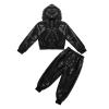 2Pcs Girls Dance Outfits Cropped Sequin Jacket Pants Set, Kids Hip Hop Dance Clothes for 80s 90s Party(Black, 7-8 Years) view 4