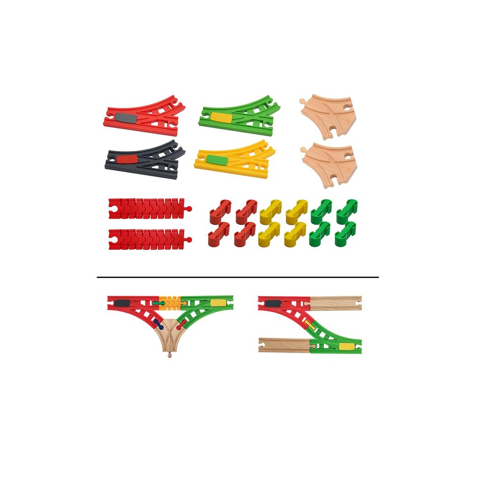 Bunu1492 Wooden Train Track Accessories Set,20 pcs Train Track Connector,Compatible with All Major Brands Train Tracks,Christmas Birthday Gift for Boys Girls,Train Toys Expansion Pack for Kids Ages 3+