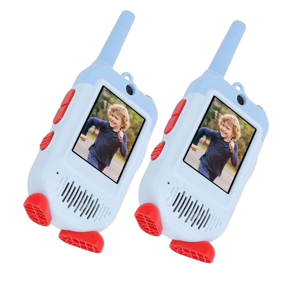 fosa 2Pcs Toddler Video Phone, Kids Phone 2 Way Toy Rechargeable, Video Intercom with Lanyard for Children (Blue)