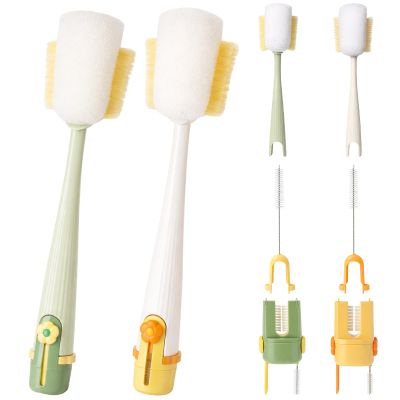 2 PCS 5 in 1 Bottle Cleaning Brush, Multifunctional Cleaning Brush, Deep Clean Narrow Bottle Necks and Straws, Efficient Bottle Scrubber Brush for Home and Travel Use (Green and Yellow)