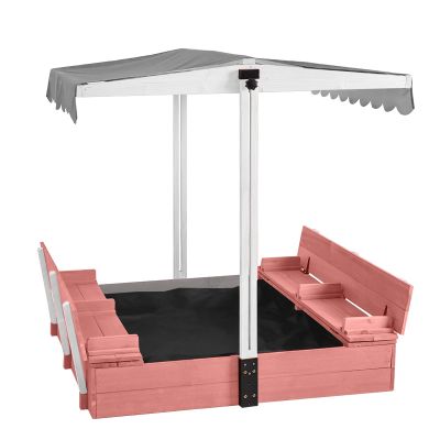 Wooden Sand Box with Cover,Sandbox with Lid Foldable Beench Seats,Sand Boxes for Backyard Garden, Beach Patio Outdoor (Sandbox-P)