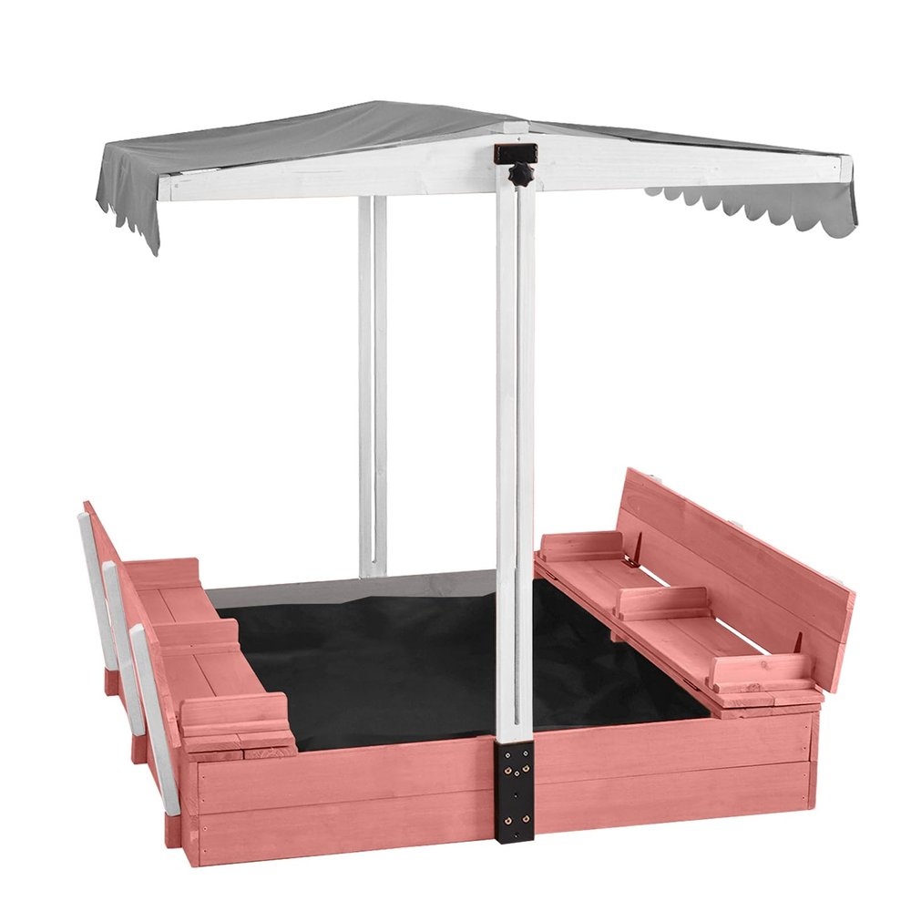 Wooden Sand Box with Cover,Sandbox with Lid Foldable Beench Seats,Sand Boxes for Backyard Garden, Beach Patio Outdoor (Sandbox-P)
