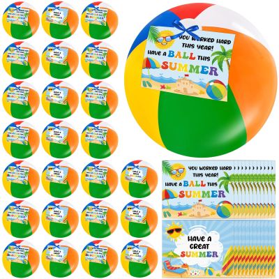 24 Set End of the Year Gifts 8inch Beach Ball with Inspirational Card Inflatable Beach Ball Summer Graduation Student Gifts Bulk from Teacher School Classroom Prizes Goodie Bag Pool Party Supplies