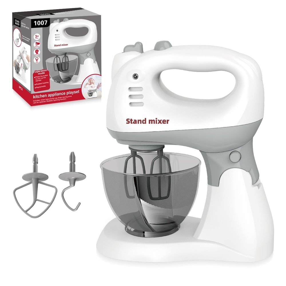 Kids Play Kitchen Appliance Playset Stand Mixer Toy Food Mixer for Children Educational Pretend Play Toy with Rotating Head and Attachments