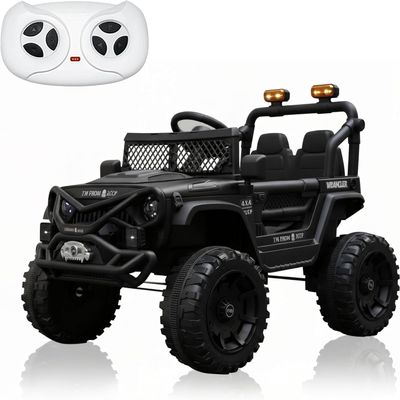 12V Kids' Electric Off-Road Ride-On Vehicle - Four-Wheel Suspension Off-Roader with 2.4G Remote Control, Dual Doors, Music, Cool LED Lights, for Boys & Girls (Black)