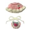 10cm (4 Inch) Doll Clothes ,Hand Knitted Designer Outfit for 10cm Mini Dolls , Stylish Adorable 2-Piece Set with Hat+ Drool Bib, Doll Clothes Accessories, Needlework Crafts (NO Doll) Pink_A2 view 1