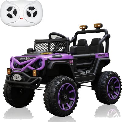 12V Kids' Electric Off-Road Ride-On Vehicle - Four-Wheel Suspension Off-Roader with 2.4G Remote Control, Dual Doors, Music, Cool LED Lights, for Boys & Girls (Purple)