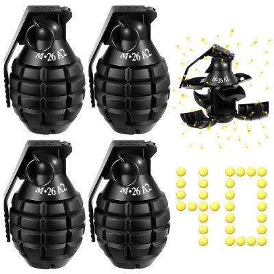 Sratte 4 Pcs Toy Hand Grenade for Cs Game with 20 Round Foam Ammo Model Tactical Fake Grenade for 14+ and Adults Outdoor Army Military Camo Party Favors Pretend Role Play Prop Game(Black)