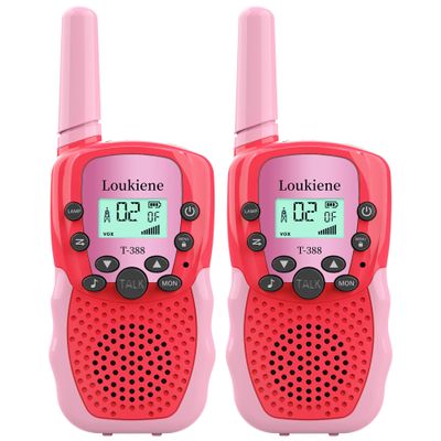 LOUKIENE Walkie Talkies for Kids 22 Channels 2 Way Radio Toy, Toys for 3-12 Year Old Boys Girls, with Backlit LCD Flashlight, 3 Kilometer Range for Outside, Camping, Hiking (1 Pair, Red Pink)