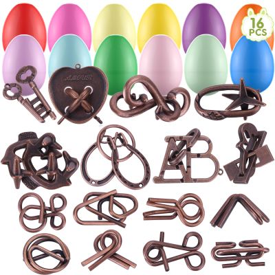16 Pack Easter Eggs Filled with Brain Teaser Puzzles Toys, Easters Basket Stuffers for Kids Teens Adults, Easters Egg Fillers for Kids Boys Girls, Easter Eggs Hunt Game, Classroom Prize Supplies