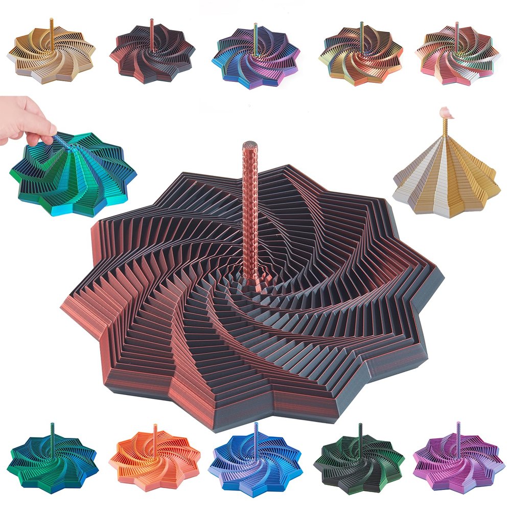 3D Expanded Sensory Fidget Star with Handle,Stress-Relief for Adults,Multi-Color Entertainment Pack for Mesmerizing Fun (Black-Red, Large)