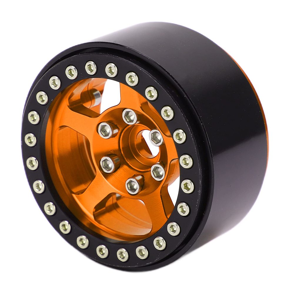 1.9 Inch Beadlock Wheels, Aluminum Alloy RC Wheel Rims, 5 Hole Silver Non Staining Lock Tire Wheel Hub for AXIAL SCX10 90046, D90, Hsp, Redcat, Hpi RC Cars (Gold)