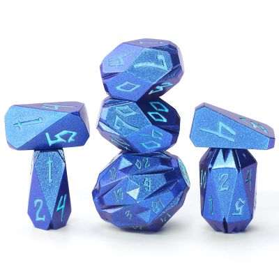 FONVGOGO Metal DND Dice Set - 7 Pcs Unique Cool Polyhedral D and D Dice with Cardboard Box for Dungeon and Dragons, RPG, Tabletop, Role Playing Games (Blue Blue)