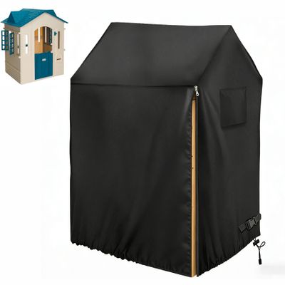 Onlyme Outdoor Playhouse Cover for Kids, Heavy Duty Oxford Fabric Sun Protection Cover for Outside Playhouse, Easy On with Side Zipper, 41 x 31 x 13 Inches (Black)