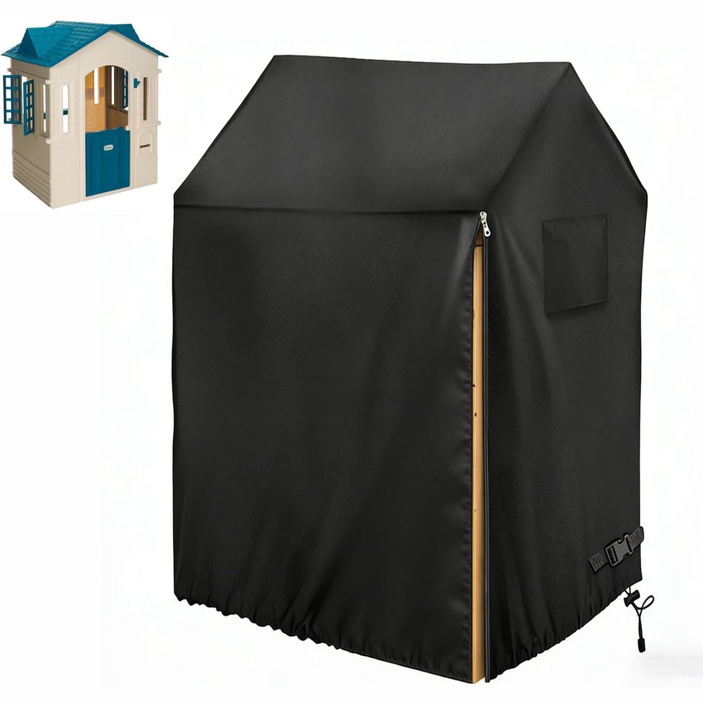 Onlyme Outdoor Playhouse Cover for Kids, Heavy Duty Oxford Fabric Sun Protection Cover for Outside Playhouse, Easy On with Side Zipper, 41 x 31 x 13 Inches (Black)
