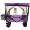 Heavy-Duty Collapsible Wagon with Removable Canopy and Mosquito Net, All-Terrain Wheels, Adjustable Handle, Large Capacity for Camping, Beach, Garden & Shopping (Purple + Steel) view 2