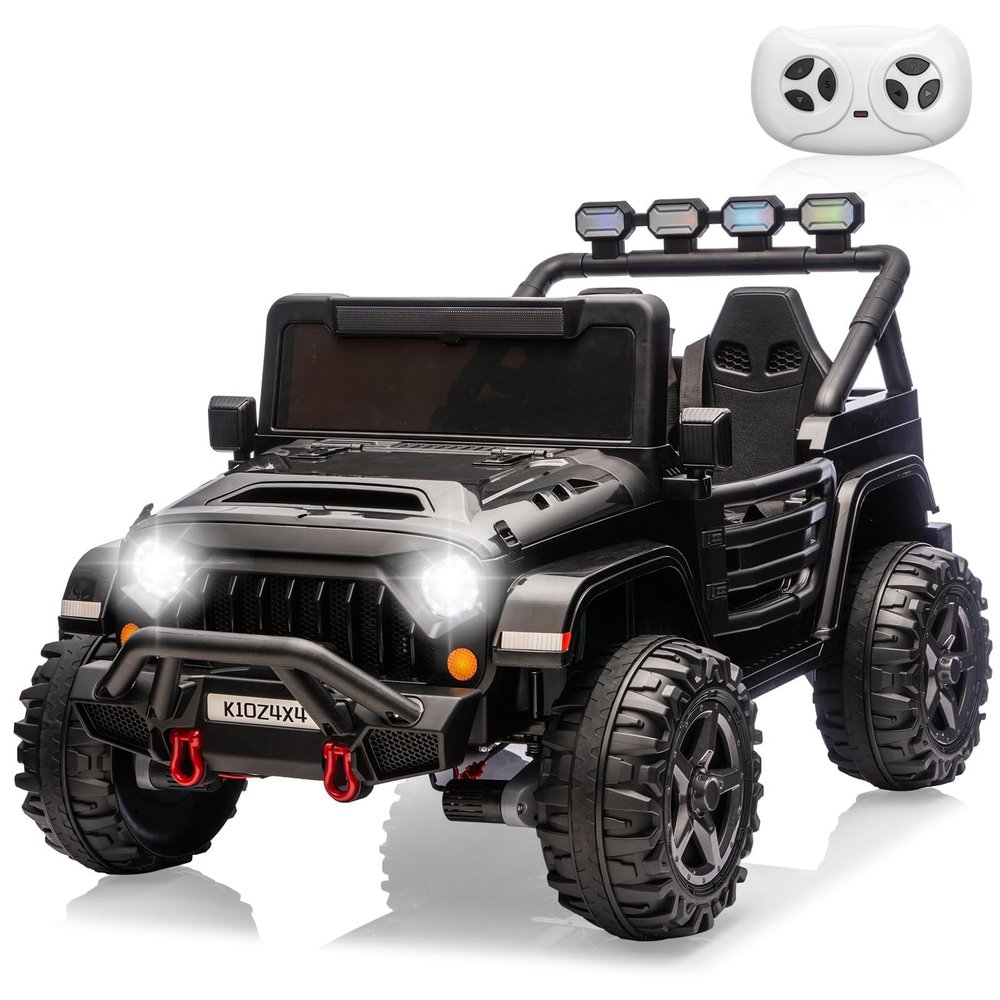 24V Ride on Toys for Big Kids, 2 Seater Ride on Car w/Remote Control, 4x4 Ride-on Truck with 4 Motors, 3 Speeds Adjustable, 4 LED Lights, Bluetooth & Music, Electric Car for Kids Toddlers 3-8, Black
