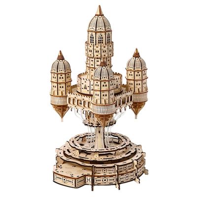 3D Wooden Puzzle Castle Model Kit, DIY Handcraft Assembly Castle Model with LED Lights, Educational Desk Ornament Stress Relief Home Decor Gift for Adults (521PCS)