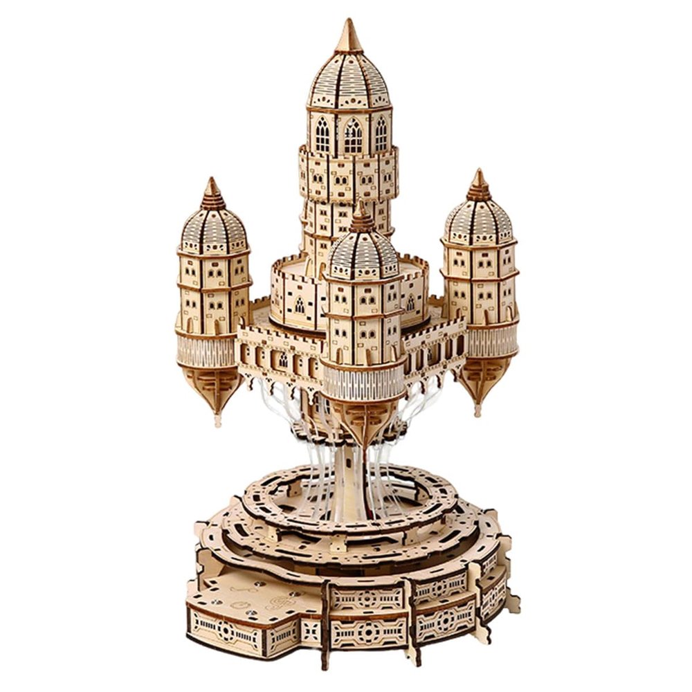 3D Wooden Puzzle Castle Model Kit, DIY Handcraft Assembly Castle Model with LED Lights, Educational Desk Ornament Stress Relief Home Decor Gift for Adults (521PCS)