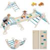 NEWBULIG Pikler Triangle Set, Montessori Wooden Kids Climbing Frame, Indoor Outdoor Jungle Gym with Climbing Net & Ramp, Playground Jungle Gym for Toddlers, Stable Anti-Slip Design view 1