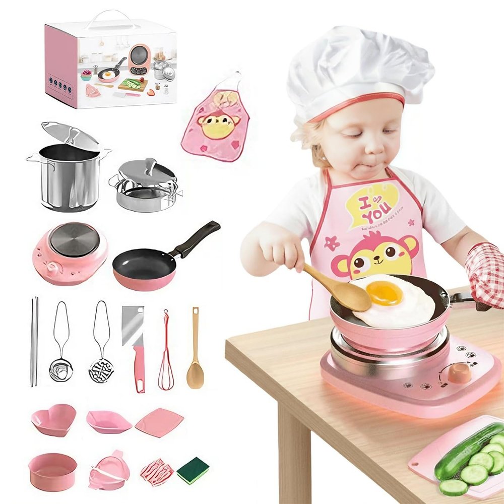 22Pcs Kids Kitchen Set, Food-Grade Stainless Steel Kids Cooking Sets, Real Food Making for Children 7-14 Beginner Cooking Educational Toys