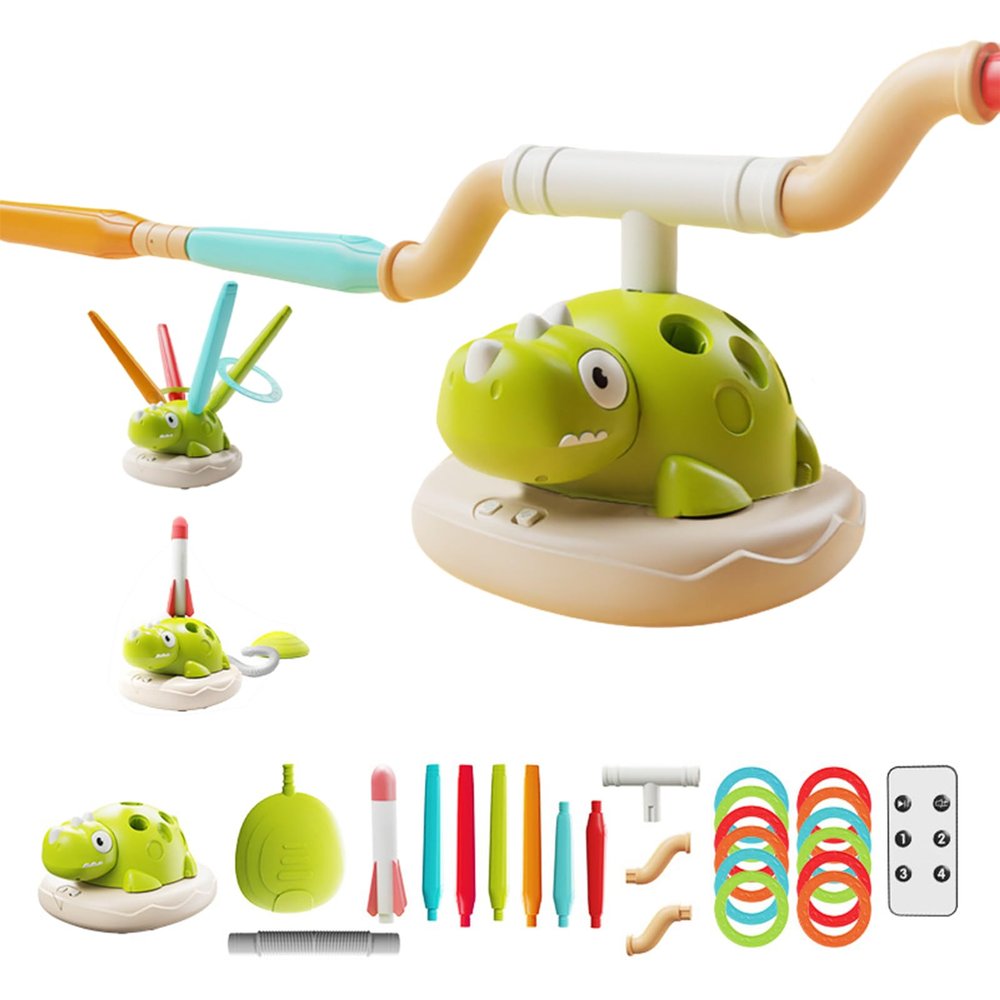 3 in 1 Dinosaur Rocket Launchers for Kids, 3 in One Spinning Musical Jumping Dinosaur Jump Toy, Toss Ring and Stomping Launchs Rocket, Spinning Toy to Jump Over