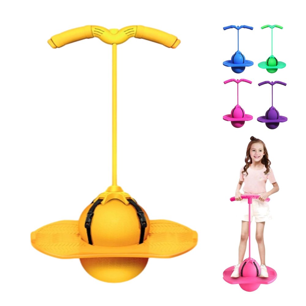 Balance Jumping Ball, Jumping Hopping Ball, Pogo Jumper with Handle and Ball Pump,High Jump Toy Bounce Jump Trick Board Pogo Bouncing Ball Safe and Fun Pogo Stick for Adults (Yellow)