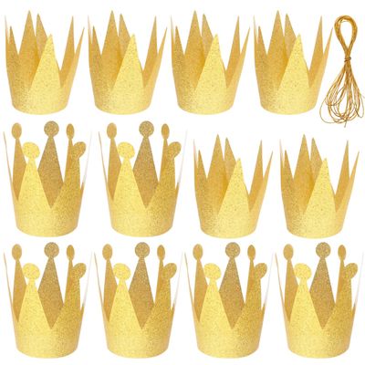 FRCOLOR 12Pcs Glitter Birthday Party Crowns Hats for and Adults, PVC Shimmer Headwear Photo Props for Birthday Celebrations and Shower Decorations