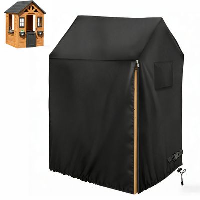 Onlyme Outdoor Playhouse Cover for Kids, Heavy Duty Oxford Fabric Sun Protection Cover for Outside Playhouse, Easy On with Side Zipper, 42.13 x 42.13 x 55.12 Inches (Black)