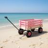 Wooden Wagon, All-Terrain Garden Cart with Inflatable Rubber Wheels, Outdoor Kids Pull Wagon for Yard, Picnic and Gardening, Heavy Duty Wood Utility Wagon for Cargo Transportation, (Pink) view 2