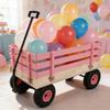 Wooden Wagon, All-Terrain Garden Cart with Inflatable Rubber Wheels, Outdoor Kids Pull Wagon for Yard, Picnic and Gardening, Heavy Duty Wood Utility Wagon for Cargo Transportation, (Pink) view 4