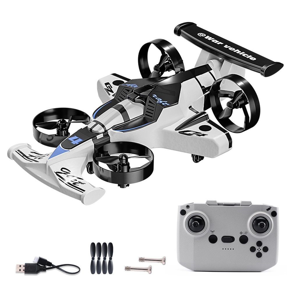 2-in-1 Flying Car & Stunt Drone, Racing Drift Aircraft2in1 RC Quadcopter & Flying Car Toys for Age 14 Boys Small Micro Indoor Remote Control Flying Car Toy (White)