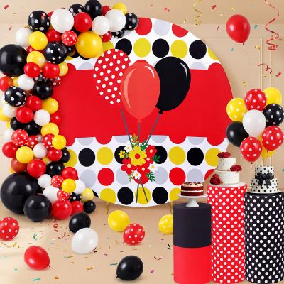 146 Pcs Cartoon Mouse Arch Backdrop Cover Cylinder Stand Covers balloons set for party Photo Props 7.2 feet Polka Round Backdrop Covers for Birthday Baby Shower Ceremony Party Decor
