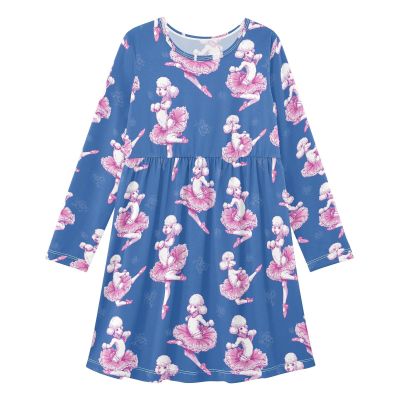 Aflyko Skater Dress Poodle Ballet Dancer Cute Cute Girl Casual Wear Relaxed Fit Holiday Costume Festive Lovely Birthday Present, 9-10Y Multicoloured