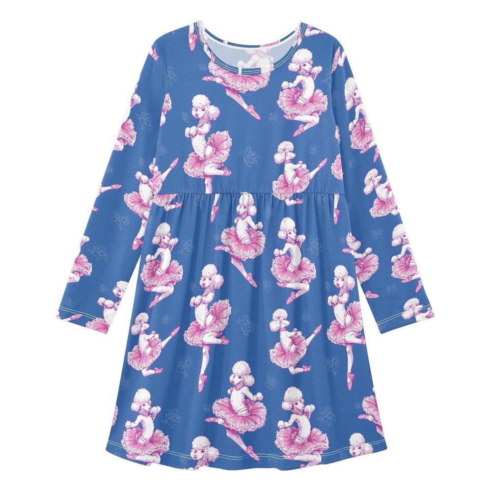 Aflyko Skater Dress Poodle Ballet Dancer Cute Cute Girl Casual Wear Relaxed Fit Holiday Costume Festive Lovely Birthday Present, 9-10Y Multicoloured