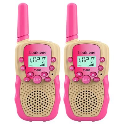LOUKIENE Walkie Talkies for Kids 22 Channels 2 Way Radio Toy, Toys for 3-12 Year Old Boys Girls, with Backlit LCD Flashlight, 3 Kilometer Range for Outside, Camping, Hiking (1 Pair, Yellow Pink)