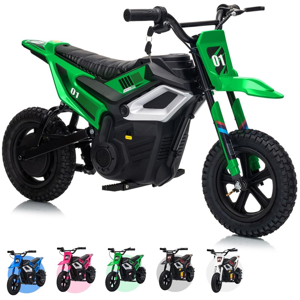 24V Kids Electric Dirt Bike, 350w Motorcycle with 10 MPH Max Speed & 12-Mile Range,Rear Wheel Suspension, Twist Grip Throttle, Rubber Tires