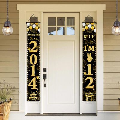 12th Birthday Decorations Boys Banner - 2 Pcs Glitter Bruh I'M 12 Door Banner Porch Wall Decor Backdrop for 12 Year Old Indoor Outdoor Party Supplies