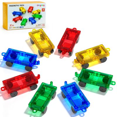 8PCS Magnetic Tiles Mini Cars Construction Set Compatible with Mini & Major Tiles, Magnet Car Easter Toys for 3+ Year Old Boys Girls Kids,STEM Educational Portable Travel Toys for Airplane,Car Play