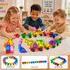 8PCS Magnetic Tiles Mini Cars Construction Set Compatible with Mini & Major Tiles, Magnet Car Easter Toys for 3+ Year Old Boys Girls Kids,STEM Educational Portable Travel Toys for Airplane,Car Play view 2