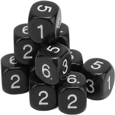 20Pcs Black 6 Sided Number Dice, Round Corner Polyhedral Dice, 16mm for Board Games, Role Playing, Numeral Teaching