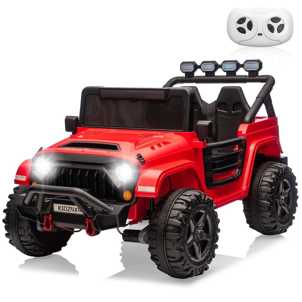 24V Ride on Toys for Big Kids, 2 Seater Ride on Car w/Remote Control, 4x4 Ride-on Truck with 4 Motors, 3 Speeds Adjustable, 4 LED Lights, Bluetooth & Music, Electric Car for Kids Toddlers 3-8, Red