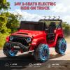 24V Ride on Toys for Big Kids, 2 Seater Ride on Car w/Remote Control, 4x4 Ride-on Truck with 4 Motors, 3 Speeds Adjustable, 4 LED Lights, Bluetooth & Music, Electric Car for Kids Toddlers 3-8, Red view 2