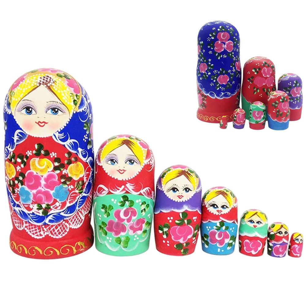 Otbushit 7Pcs/Set Russian Nesting Dolls, Wooden Matryoshka Doll Set with Girls Printing Effortless Disassembly & Assembly Nesting Dolls for Collection Decoration