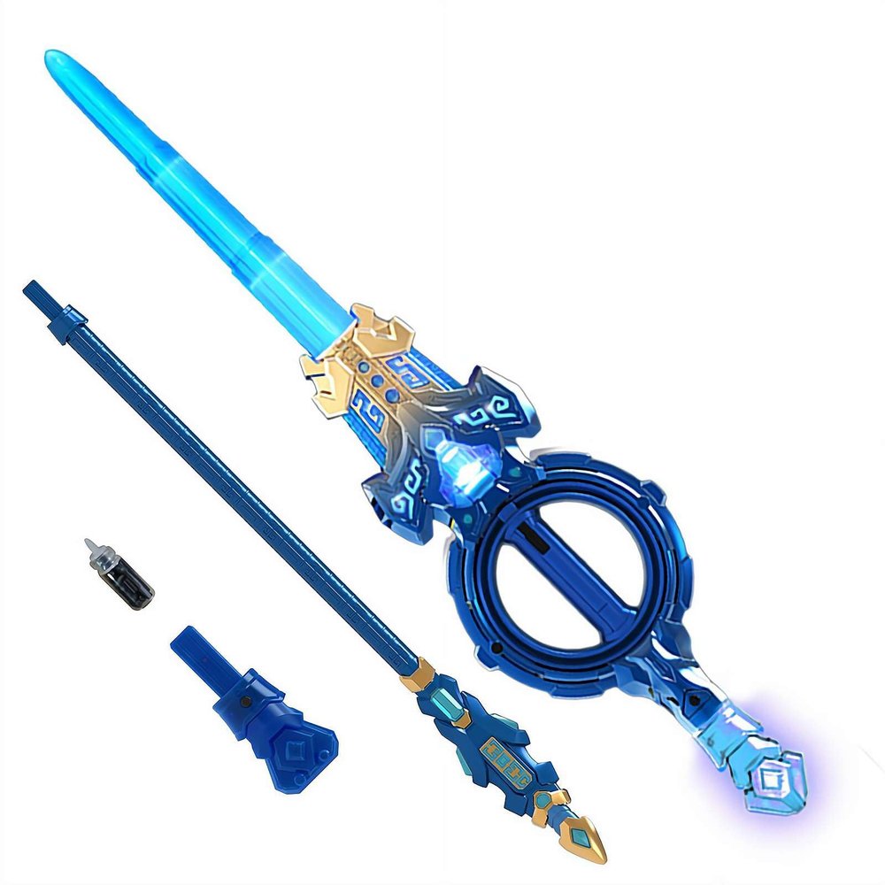 Fire Spin Sword Double-Edged Lightsaber with Retractable Blades, 7-Color LED, Sound Effects & 360 Rotation, USB-C Rechargeable Toy for Role Play and Collection