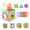 Bemonew Baby Tissue Box Toy, Educational Sensory Toys for Babies with Silk Scarf & Blocks, Wooden Tissue Box with Mirror for Infant Toddlers Boy Girl view 2